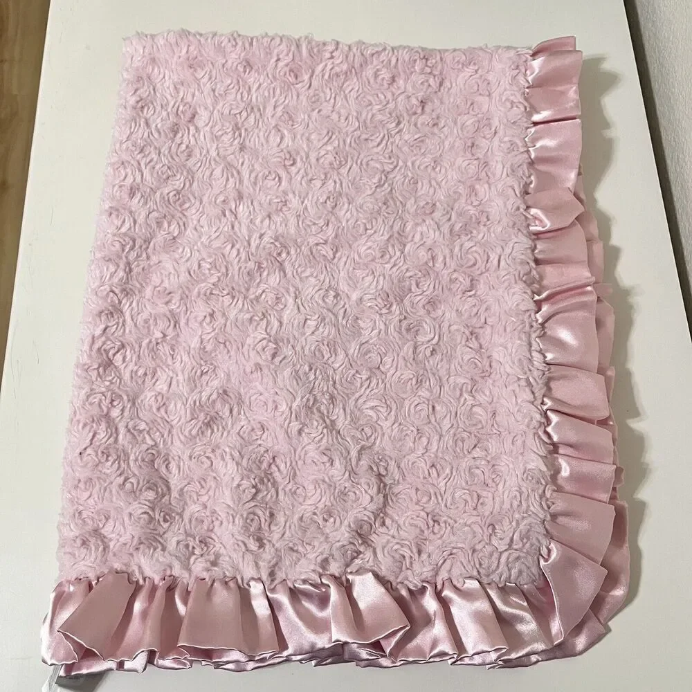 Carter's Pink Rosette Swirl Baby Blanket Satin Ruffle Trim Back Security Lovey